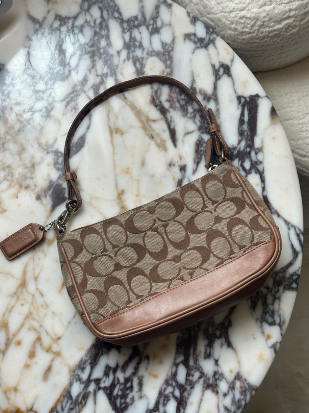 Coach Demi Y2K Monogram Tan and Brown Signature Canvas Shoulder Bag